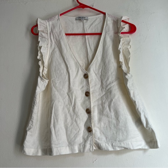 Madewell Linen-Blend Ruffle Button-Front Tank beige size 8 - Picture 10 of 11